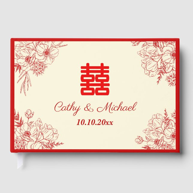 Livre D'or Fleur orientale mariage rouge (Recto)