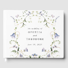 Livre D'or Fleur sauvage bleu aquarelle Mariage Monogramme