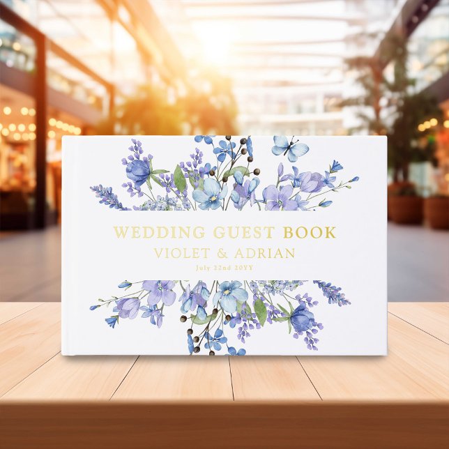 Livre D'or Fleur sauvage bleu et Mariage à huile or (Créateur téléchargé)
