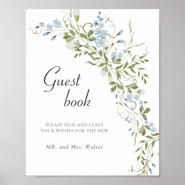 Livre d'or Fleur sauvage bleu vert Mariage (Devant)