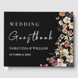 Livre D'or Fleur sauvage Boho moderne Black Pastel Mariage