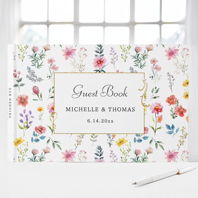 Livre D'or Fleur sauvage d'aquarelle Mariage d'été du printem (Créateur téléchargé)