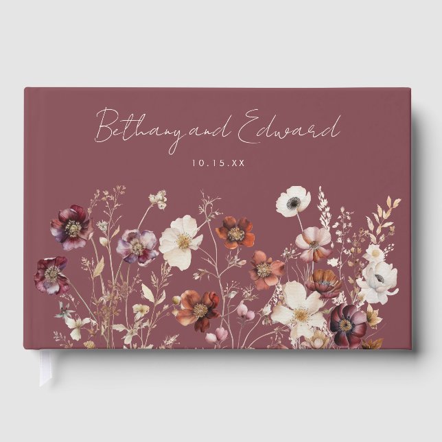 Livre D'or Fleur sauvage d'automne Mauve Mariage (Recto)