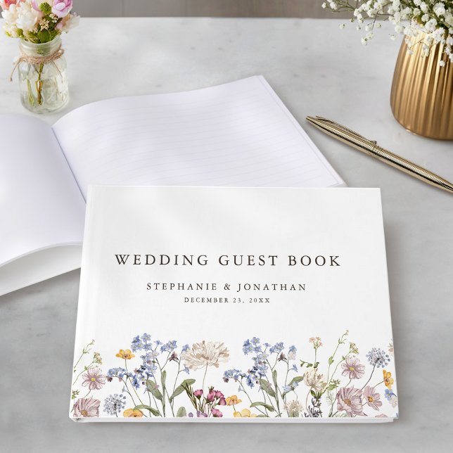 Livre D'or Fleur sauvage de printemps coloré Meadow Garden Ma (Colorful Spring Wildflower Meadow Garden Wedding Guest Book)