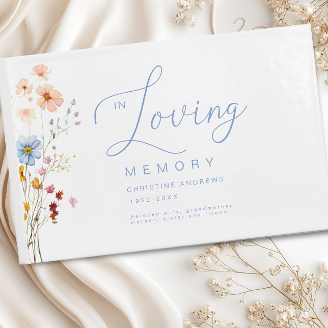 Livre D'or Fleur sauvage Funérailles "En mémoire de l'amour" (Wildflower "In Loving Memory" Funeral Guest Book)