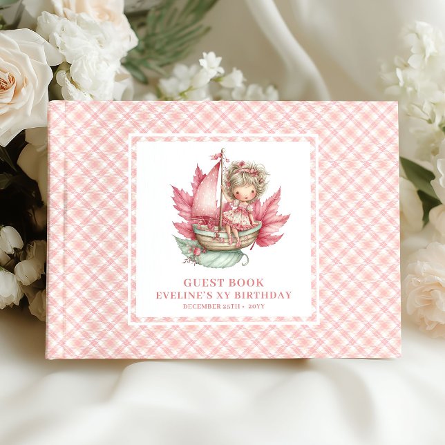 Livre d'or Fleuriste Rose Pastel Anniversaire Fée  (Fairy Girl Birthday Pastel Pink Floral Guestbook)