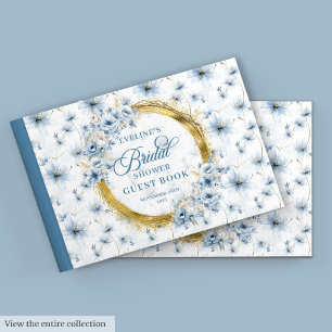 Livre D'or Fleurs Aquarelle Pailletées Or Bleu Pâle Mariage