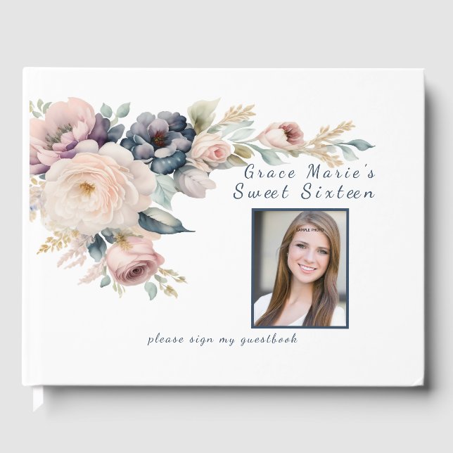 Livre D'or Fleurs aquarelles Sweet Sixteen / Bat Mitzvah (Recto)