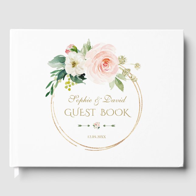 Livre D'or Fleurs blanches modernes Mariage or (Recto)