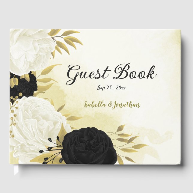 Livre D'or fleurs blanches noires or feuilles (Recto)