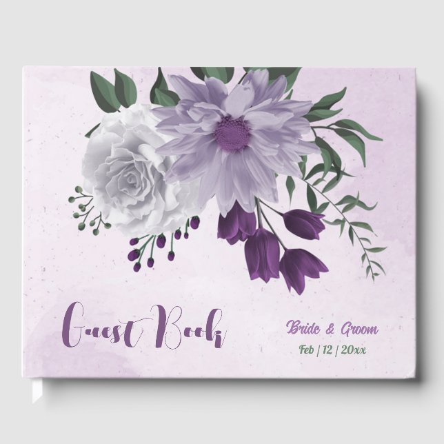 Livre D'or fleurs blanches violettes mariage (Recto)