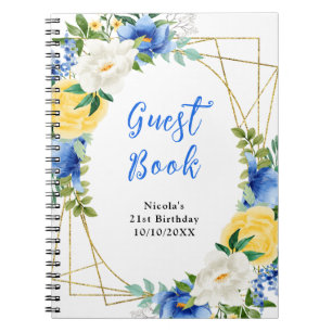 Livre d'or Fleurs Bleues et Jaunes avec Feuillage