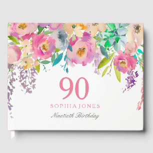 Livre D'or Fleurs d'aquarelle Pastel 90e fête d'anniversaire