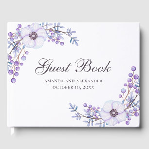 Livre D'or Fleurs d'aquarelle violet. Mariage floral violet