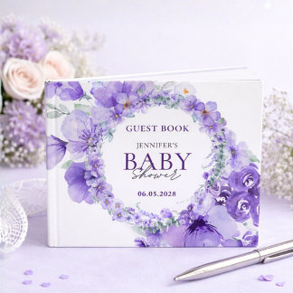 Livre D'or Fleurs de Lavande Élégantes pour Baby Shower Aquar