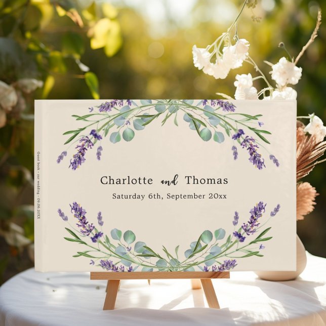 Livre D'or Fleurs de lavande eucalyptus sable beige mariage (Créateur téléchargé)