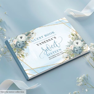 Livre D'or Fleurs d'or Bleu Bleu Pastel Douce 16e
