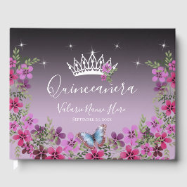 Livre D'or Fleurs et papillon princesse Quinceanera violet
