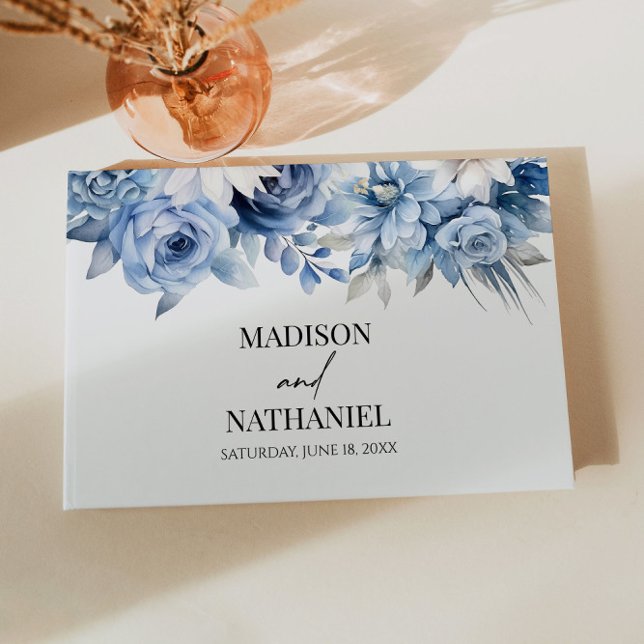 Livre D'or Fleurs Florales Bleues Dusty Jardin Mariage (Créateur téléchargé)