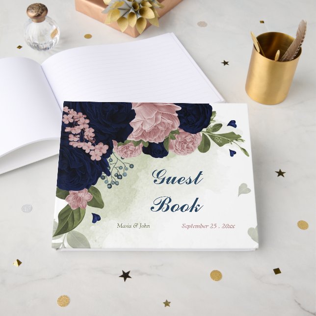 Livre D'or fleurs rose et marine verdure (Recto ouvert)