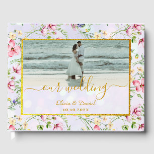 Livre D'or Fleurs Rose Pâle Élégantes Aquarelle Mariage