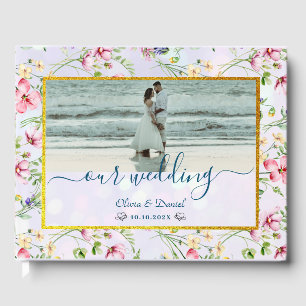 Livre D'or Fleurs Rose Pâle Élégantes Aquarelle Mariage