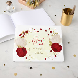 Livre D'or fleurs rouges et blanches or mariage botanique