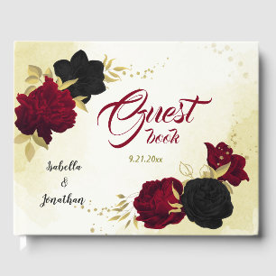 Livre D'or fleurs rouges noires or feuilles