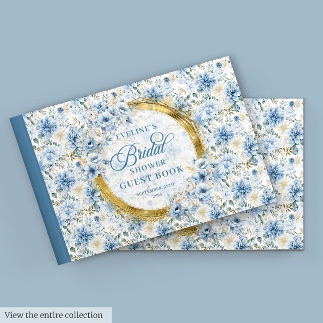 Livre D'or Fleurs sauvages romantiques bohèmes bleu pastel or (Romantic Boho Pastel Blue Gold Wild Flowers Bridal)