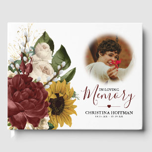 Livre D'or Fleurs Vintages rustiques Burgundy Memorial Keepsa