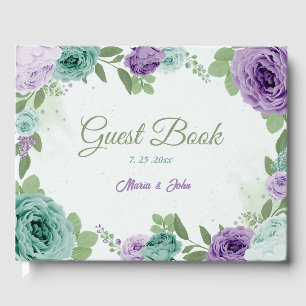 Livre D'or fleurs violettes bleu mariage