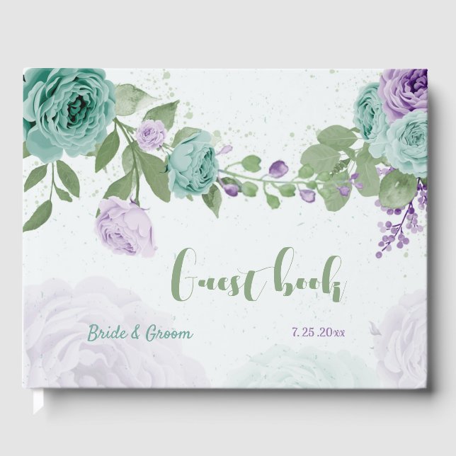 Livre D'or fleurs violettes bleu mariage (Recto)