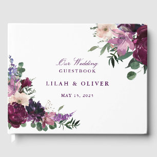 Livre D'or Fleurs violettes luxuriantes Mariage romantique