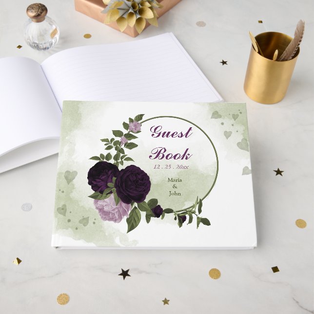 Livre D'or fleurs violettes profondes et légères verdure (Recto ouvert)