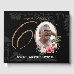 Livre D'or Floral 60e anniversaire Black Gold Elegant Photo