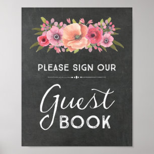 Livre d'or floral aquarelle à la craie Panneau de