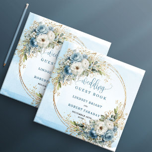 Livre d'or floral bleu clair bohème avec paillette