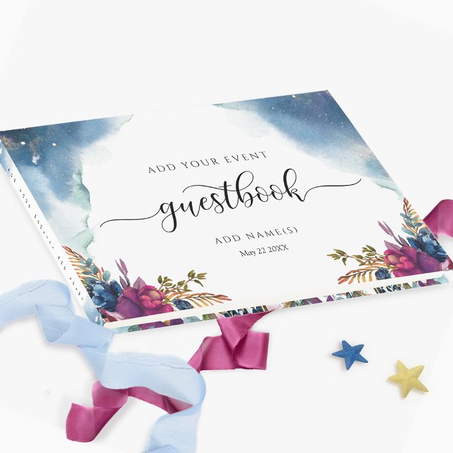 Livre D'or Floral céleste, bleu étoilé Turquoise et violet (Créateur téléchargé)