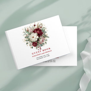 Livre d'or floral de luxe bordeaux avec feuillage