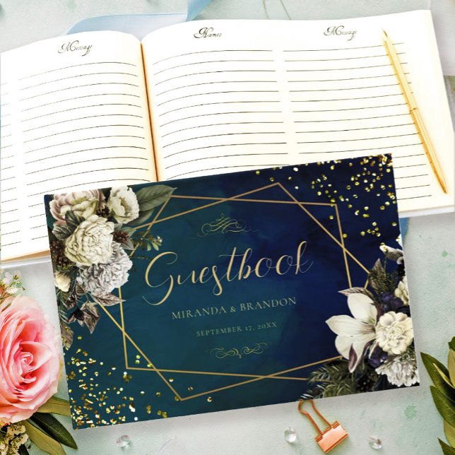 Livre D'or Floral Emerald Green Mariage de couronne or (Créateur téléchargé)