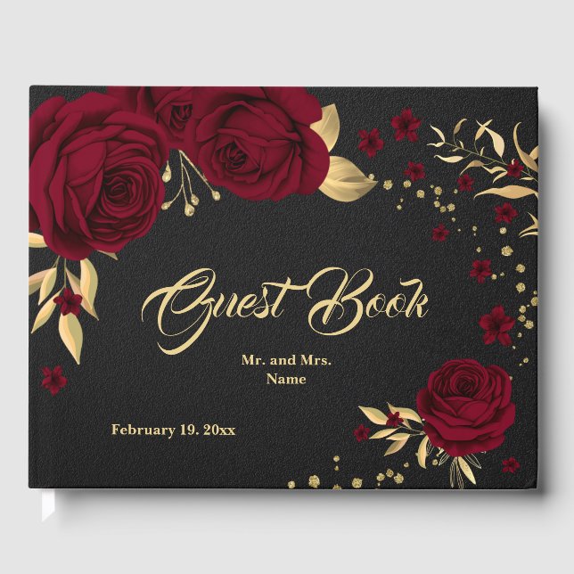 livre d'or floral feuille chic bordeaux (Recto)