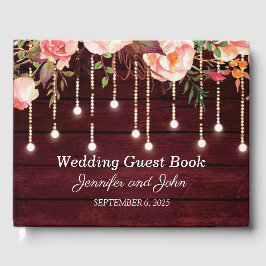 Livre D'or Floral Maroon en bois Mariage rustique