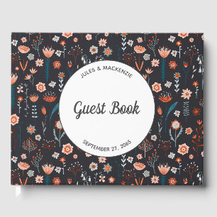 Livre D'or Floral moderne foncé simple Mariage