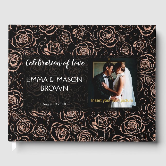 Livre D'or Floral rose Parties scintillant or sur noir (Recto)