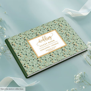 Livre D'or Floral sauge vert or eucalyptus feuille mariage