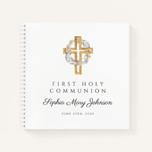 Livre d'or Floral Wreath Cross First Communion