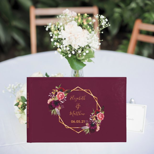Livre D'or floraux mariages bordeaux or géométrique (Créateur téléchargé)