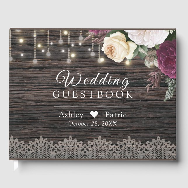 Livre D'or Flore de Mariage de bois rustique (Recto)