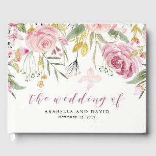 Livre D'or Flores aquarelles   Mariage de fleurs rose et or