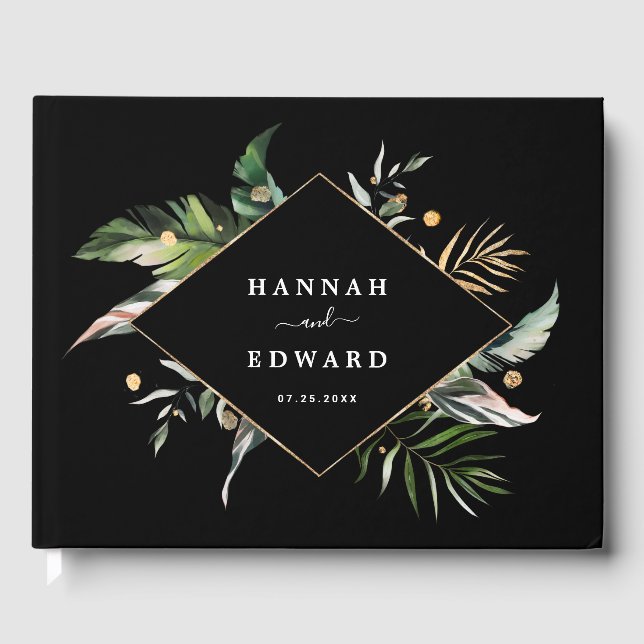 Livre D'or Foliage tropical sauvage Mariage noir (Recto)